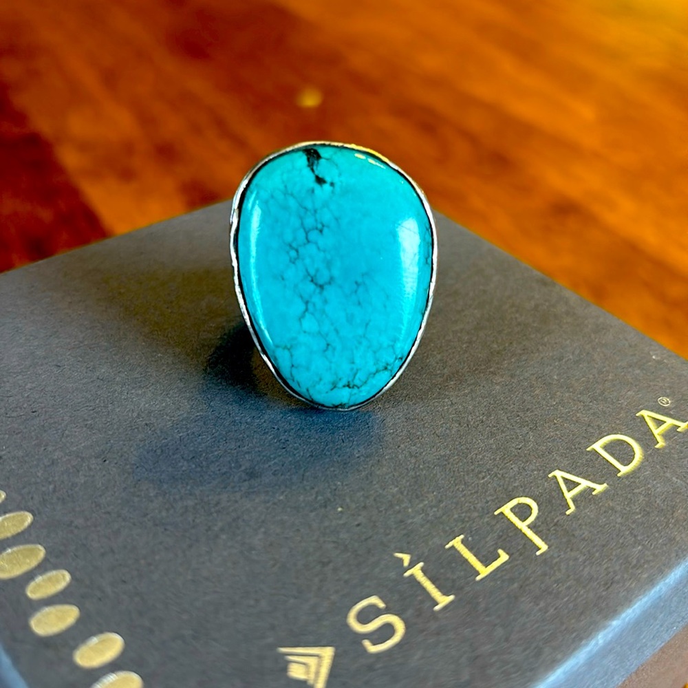 R2017 Silpada Tumbled Turquoise Sterling Silver size 7 ring